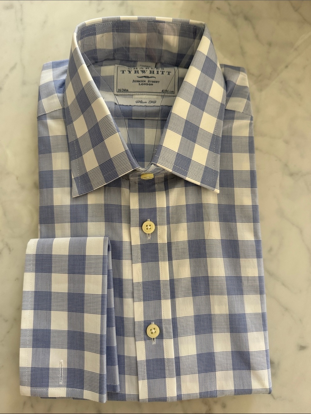 Charles Tyrwhitt Blue & White Check Cotton Dress Shirt